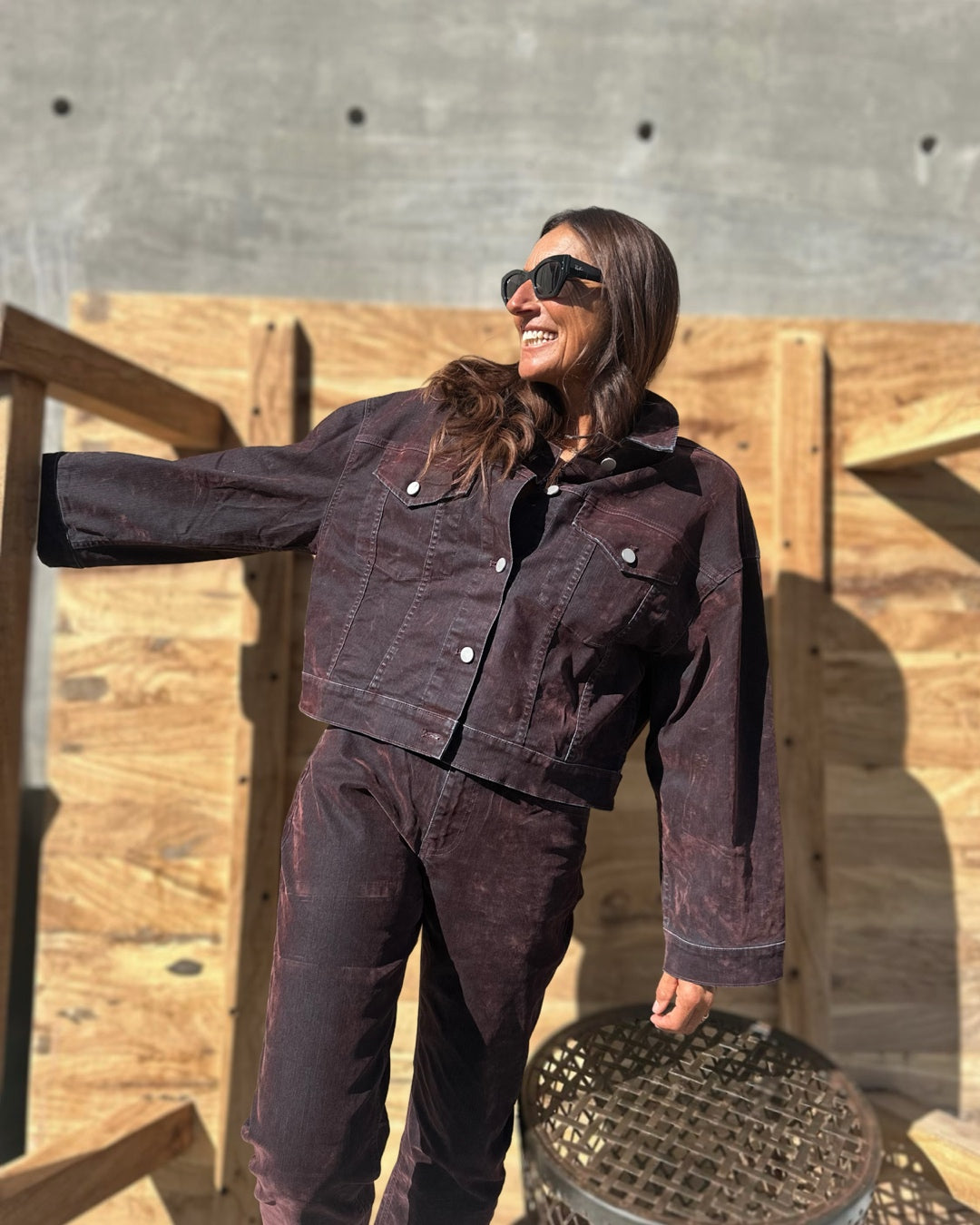 Giacca Denim in Velluto Spalmato Bordeaux