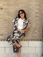 Bermuda in Denim Animalier Texas - Ecrù