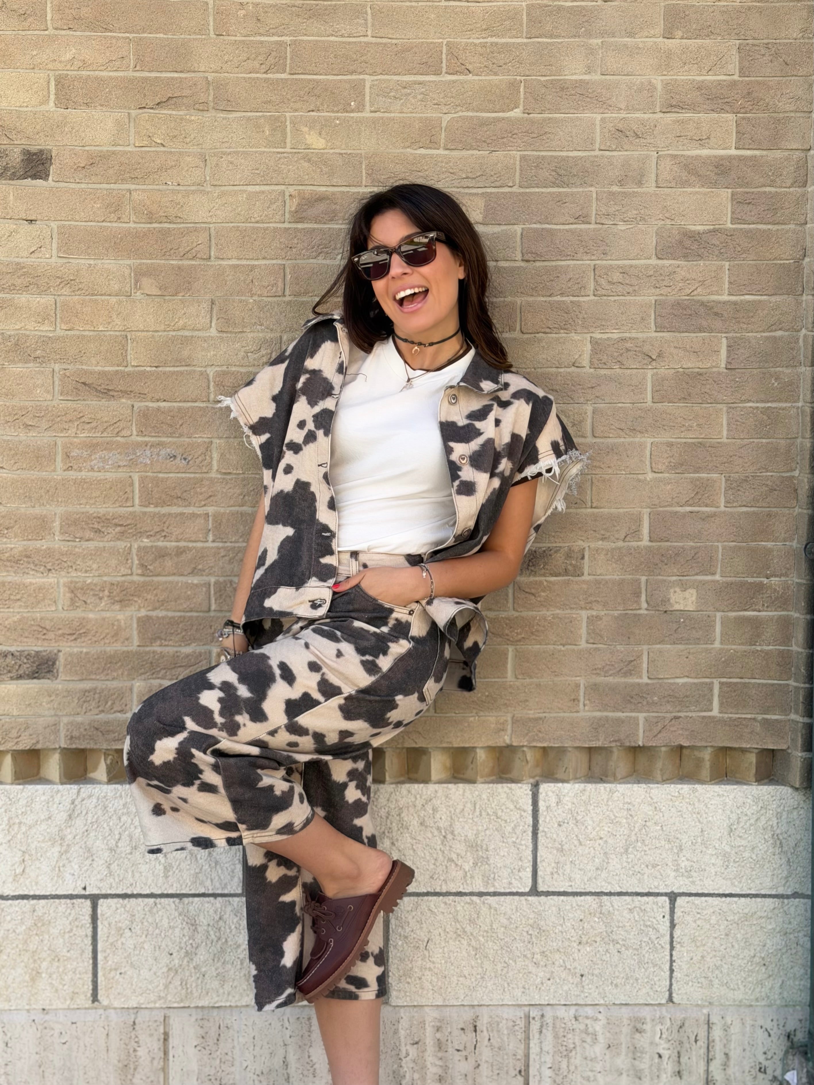 Bermuda in Denim Animalier Texas - Ecrù