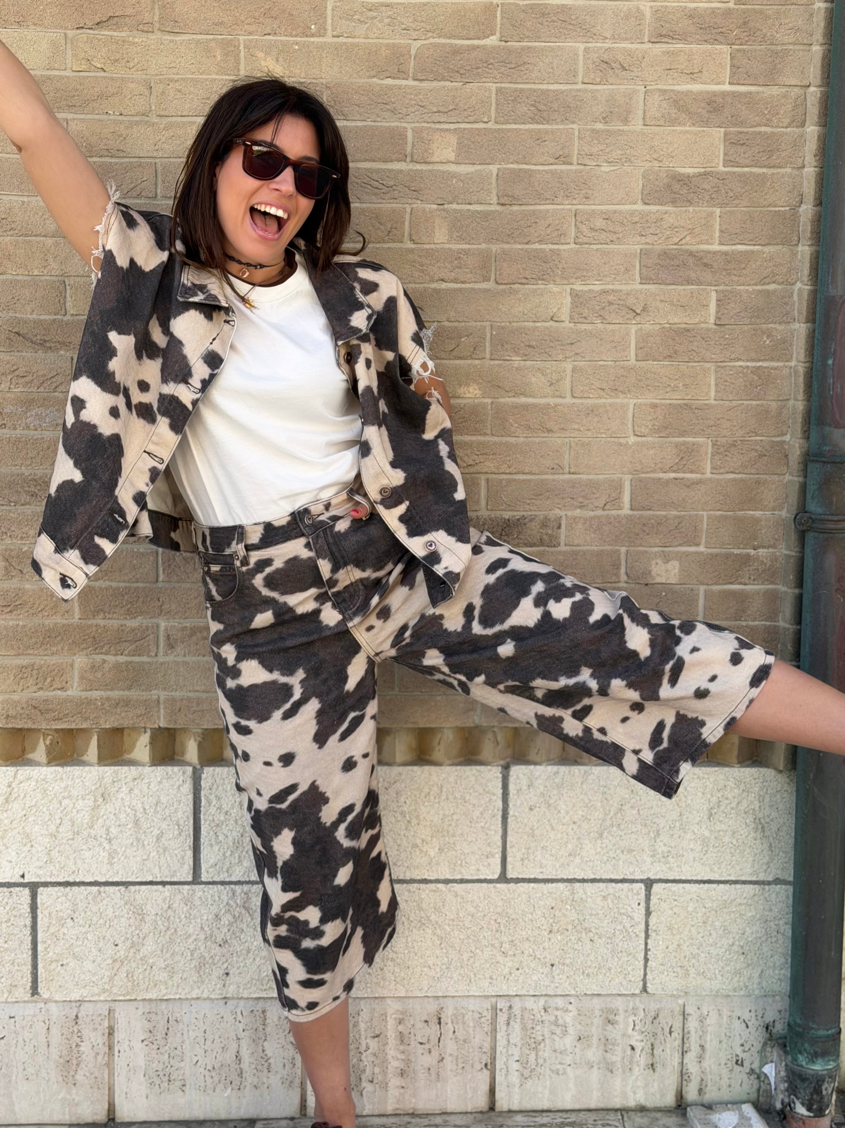 Bermuda in Denim Animalier Texas - Ecrù