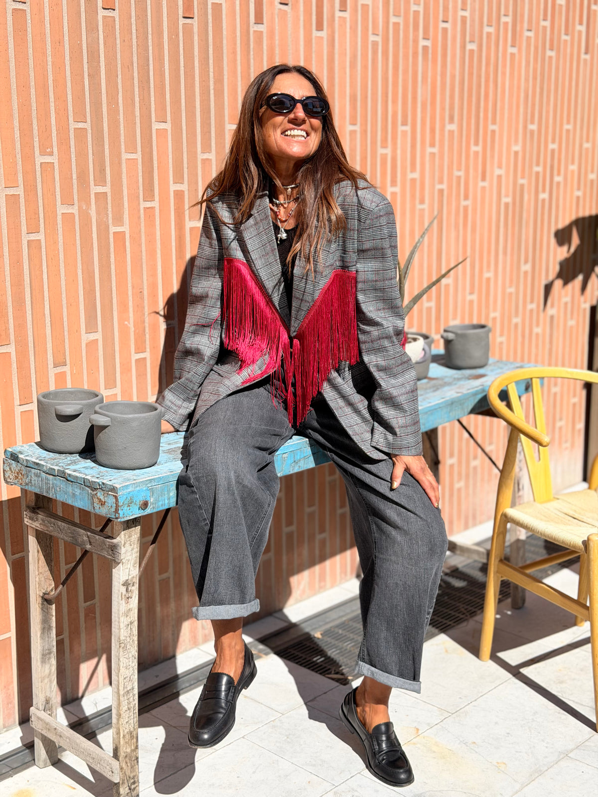 Blazer Principe di Galles con Frange Red