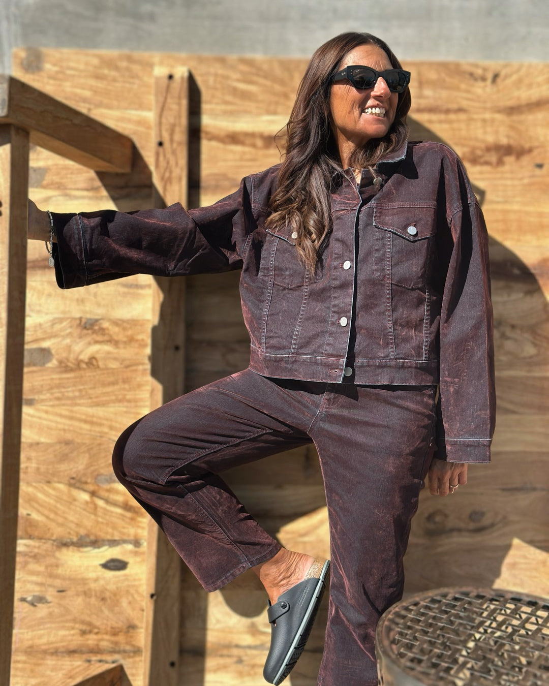 Giacca Denim in Velluto Spalmato Bordeaux