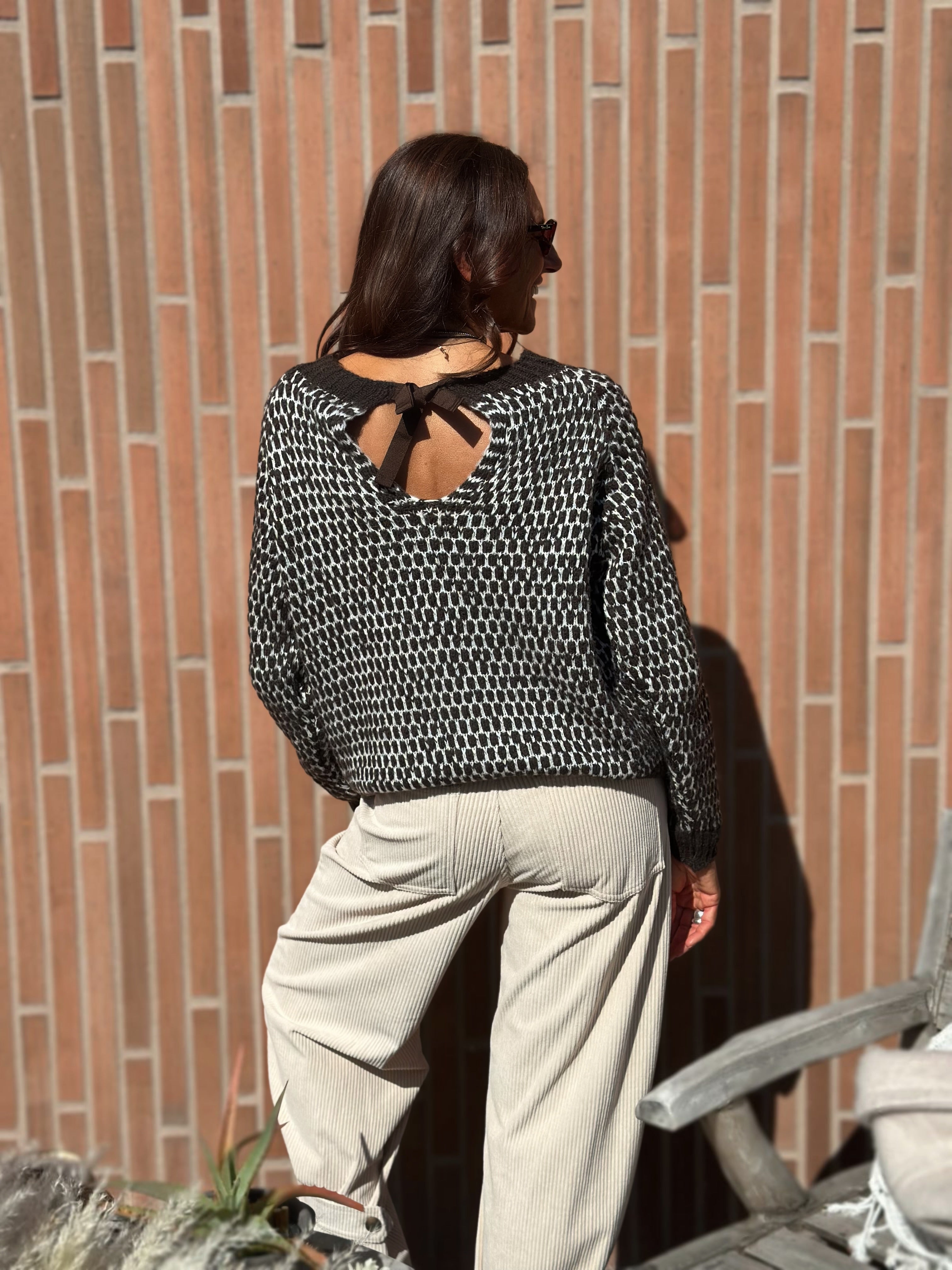 Maglione Nido d'ape Cioccolato & Bianco