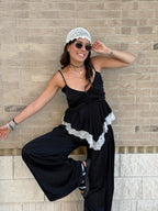 Coordinato Top con Pizzo + Pantalone - Nero Lucido