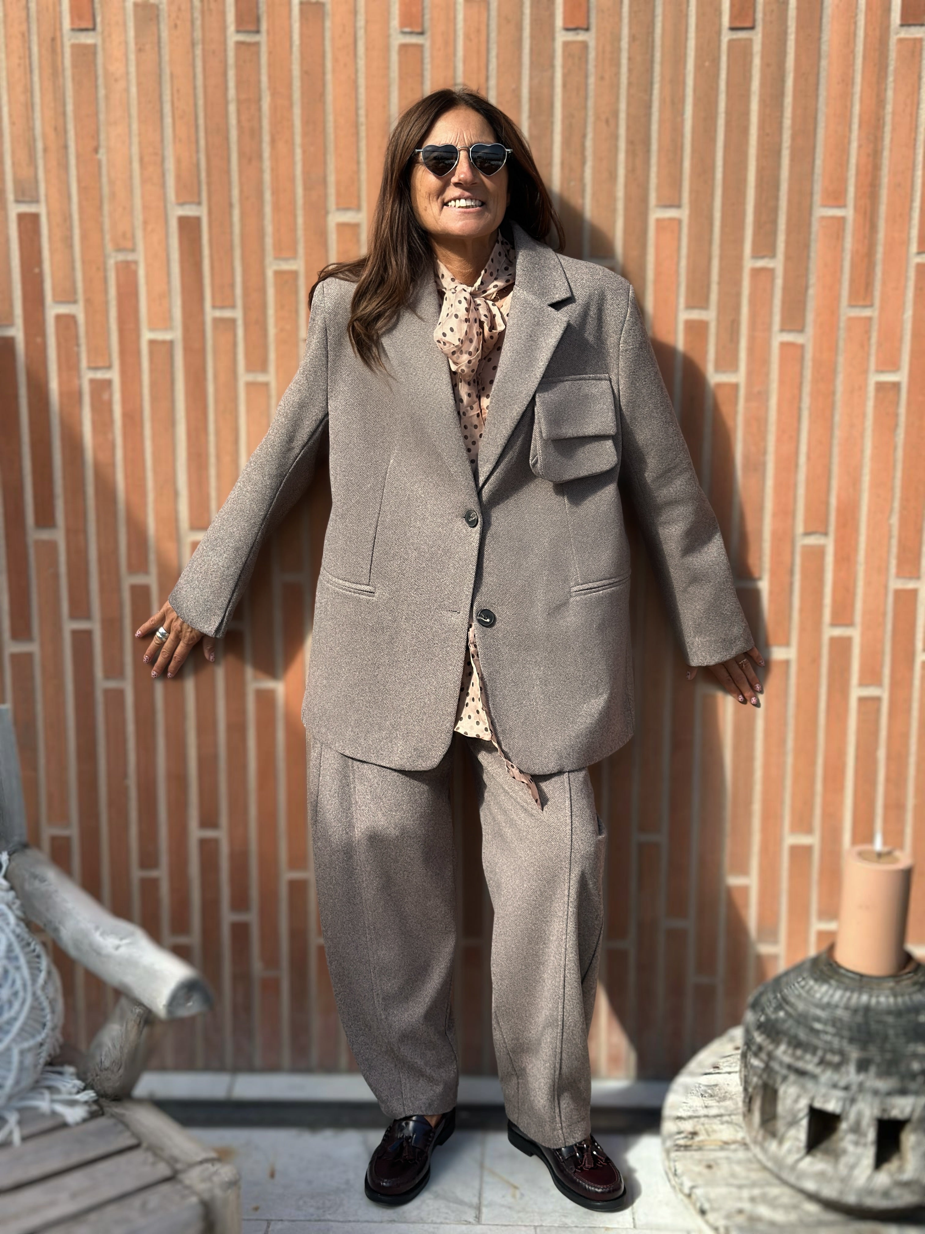 Giacca Peso Cappotto con Tascone Tessuto Caldo Spinato