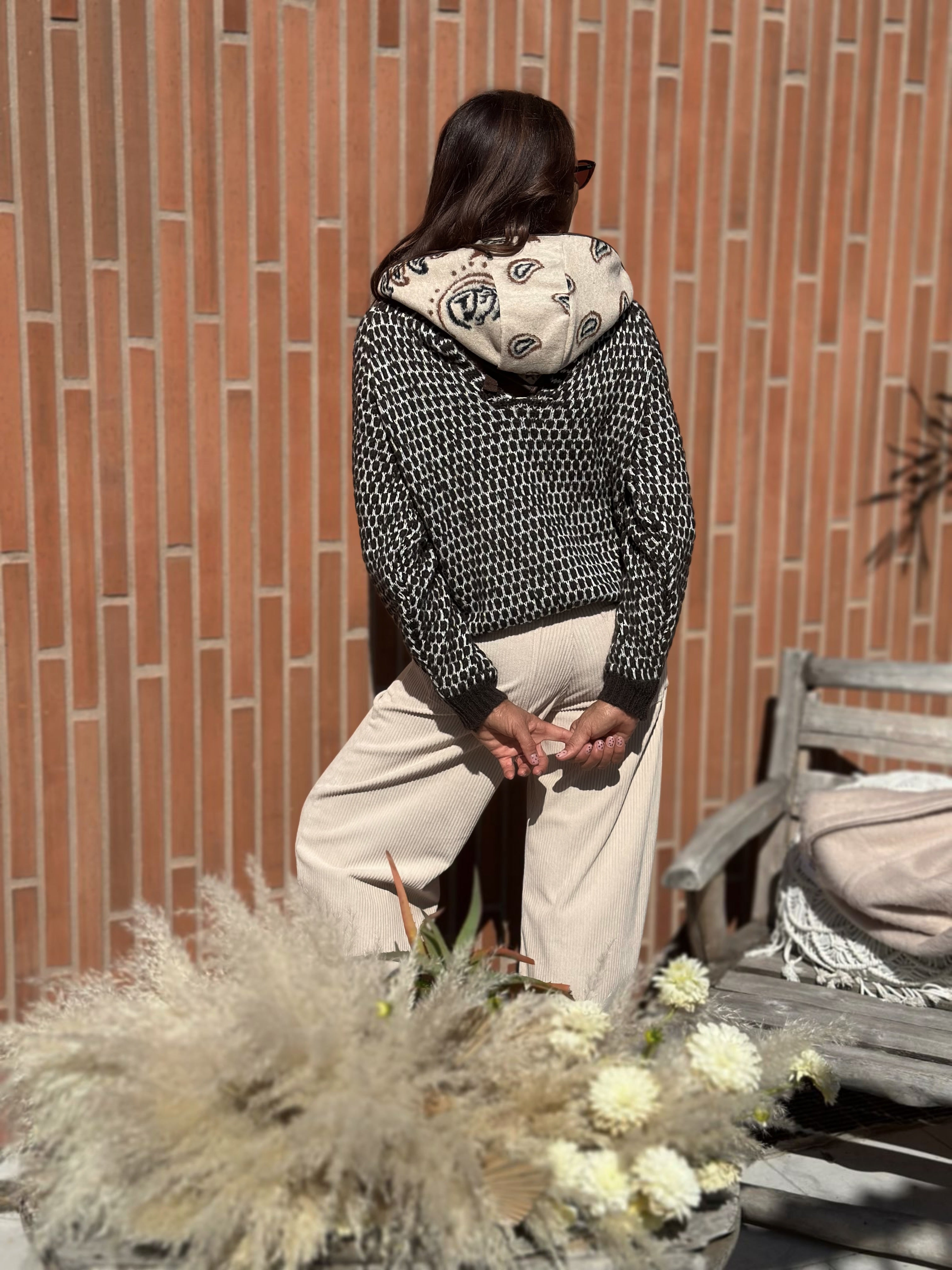 Maglione Nido d'ape Cioccolato & Bianco