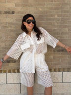 Camicia Over in Cotone Sangallo Mykonos - Bianco