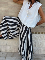 Pantalone Righe Ondulate Cotone Panarea
