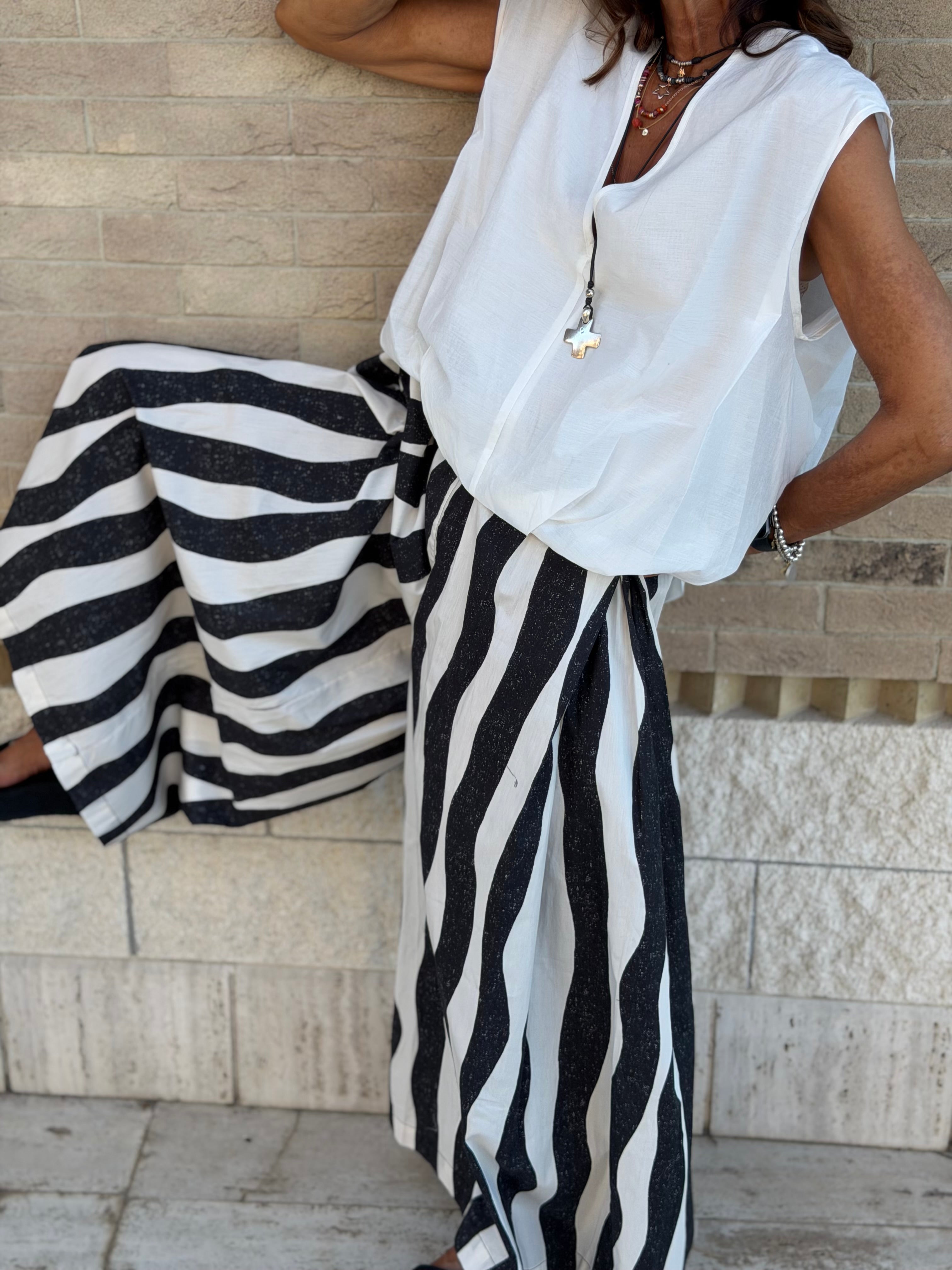 Pantalone Righe Ondulate Cotone Panarea