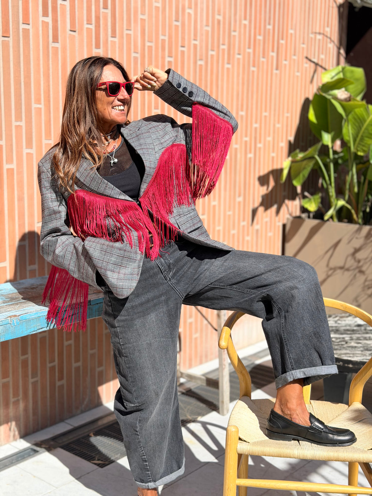 Blazer Principe di Galles con Frange Red