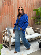 Maxi Camicia Over Cotone Blu Royal