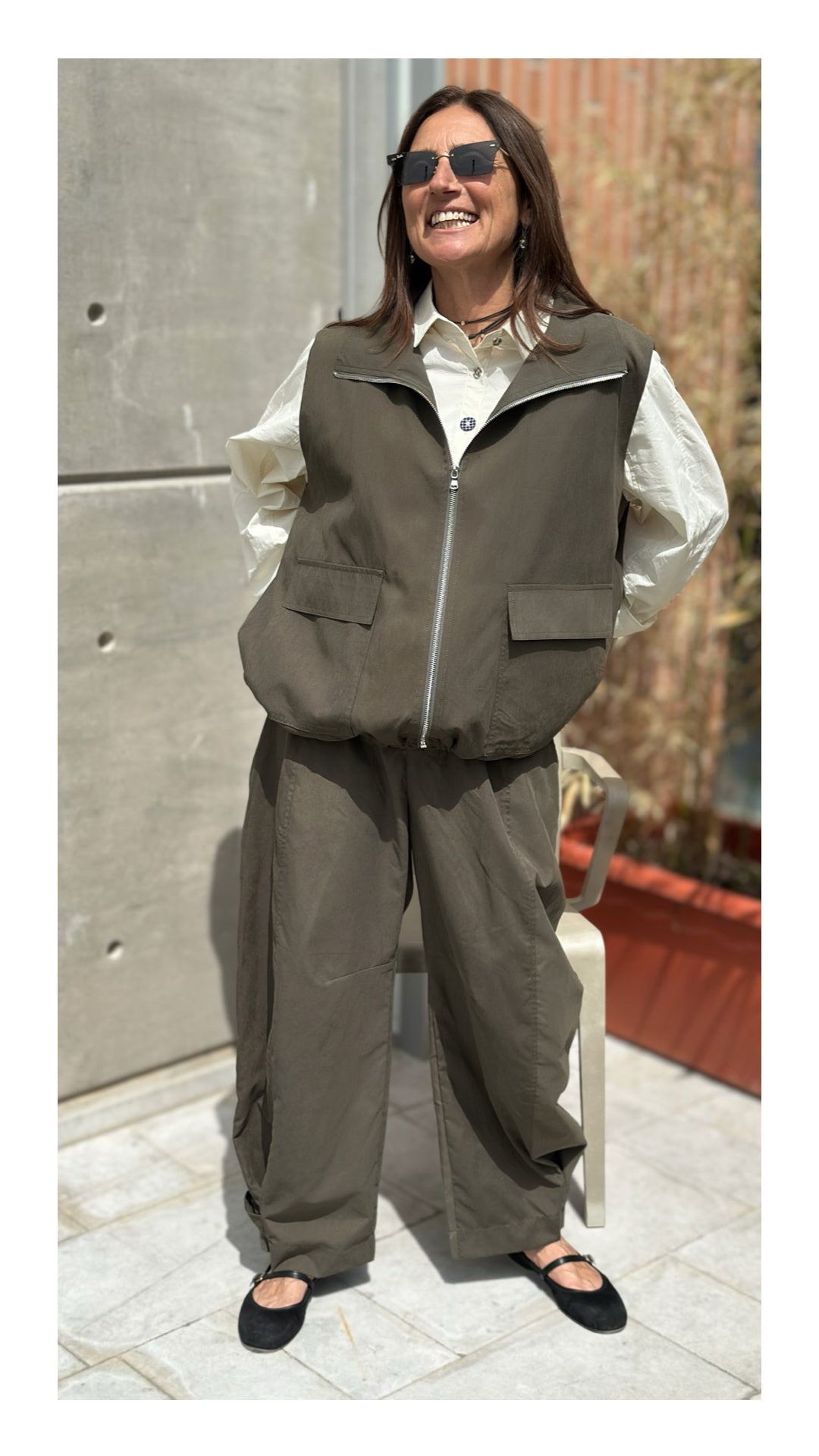 Pantaloni in Cotone Wide Leg | Verde Militare