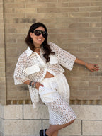 Camicia Over in Cotone Sangallo Mykonos - Bianco