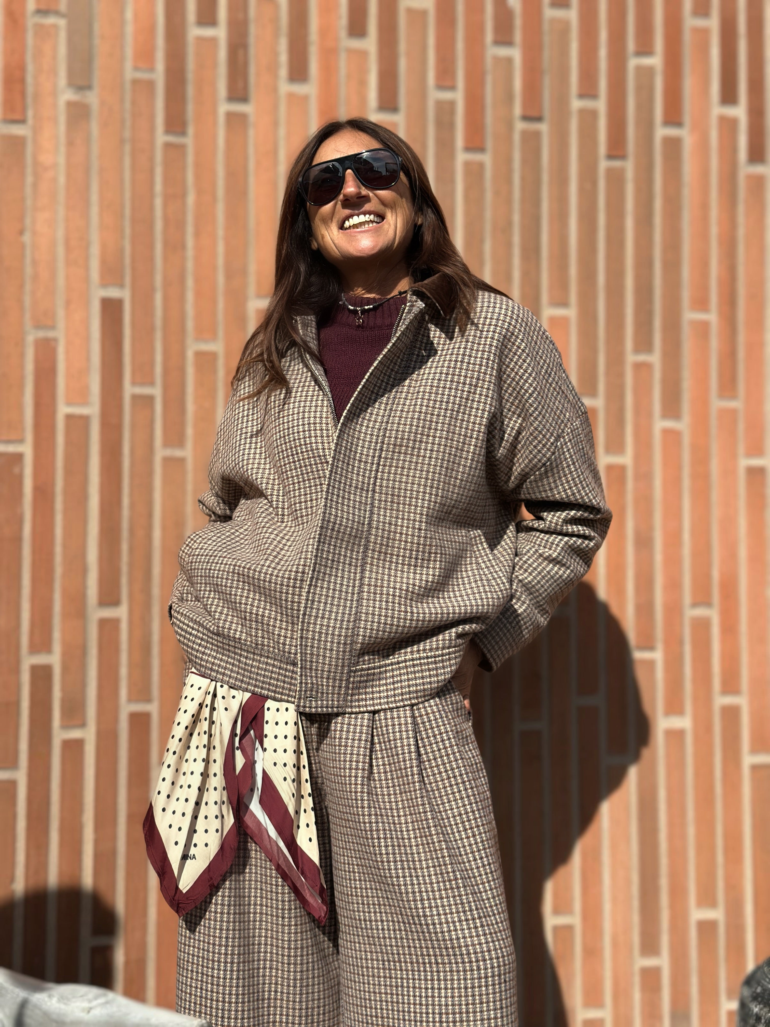 Giacca Pied de Poule con Colletto in Velluto Liscio