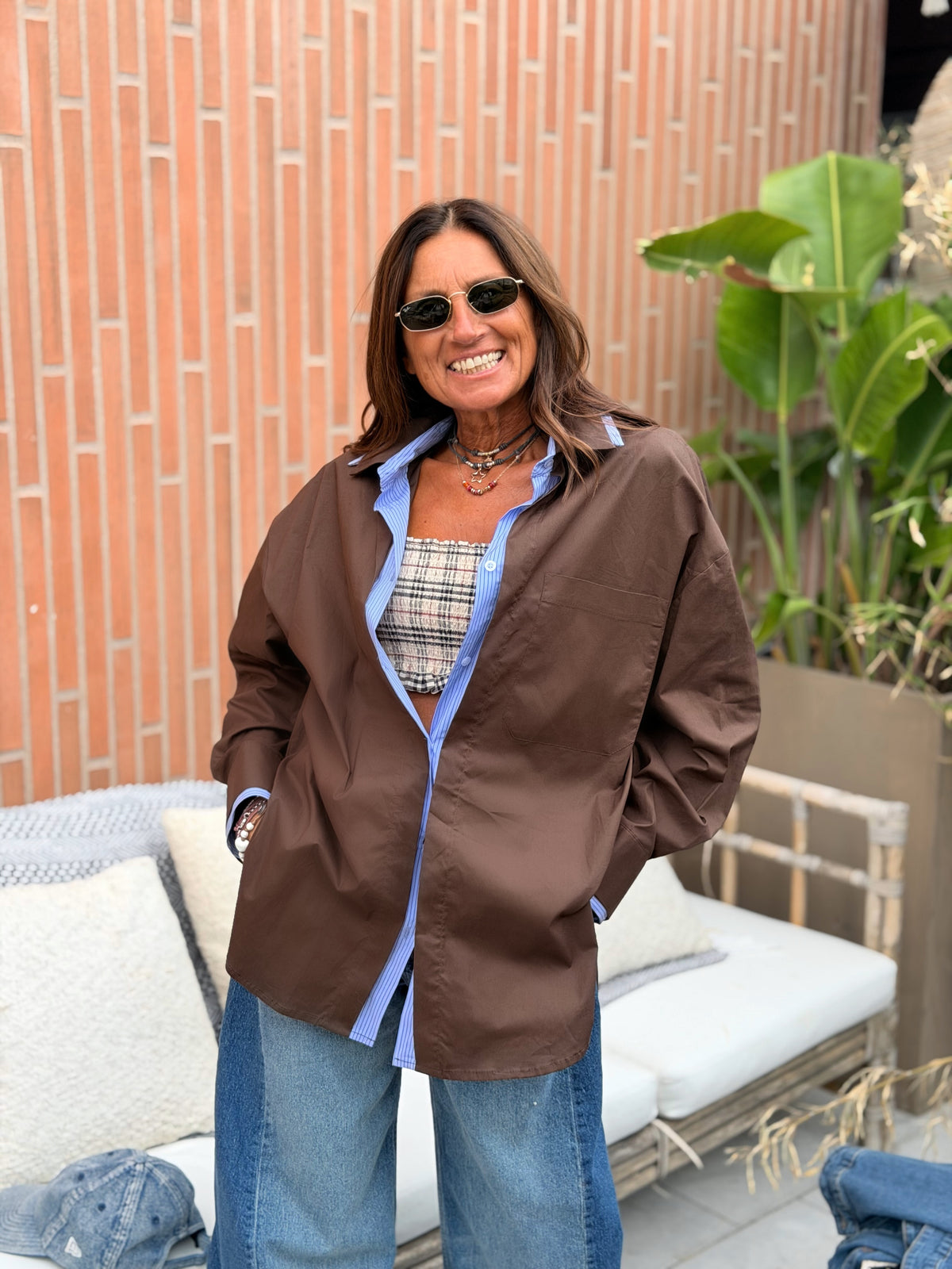Maxi Camicia Over Cotone Cioccolato