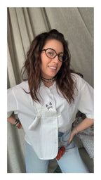Camicia effetto Stropicciato con Gatto in 3d | Bianco