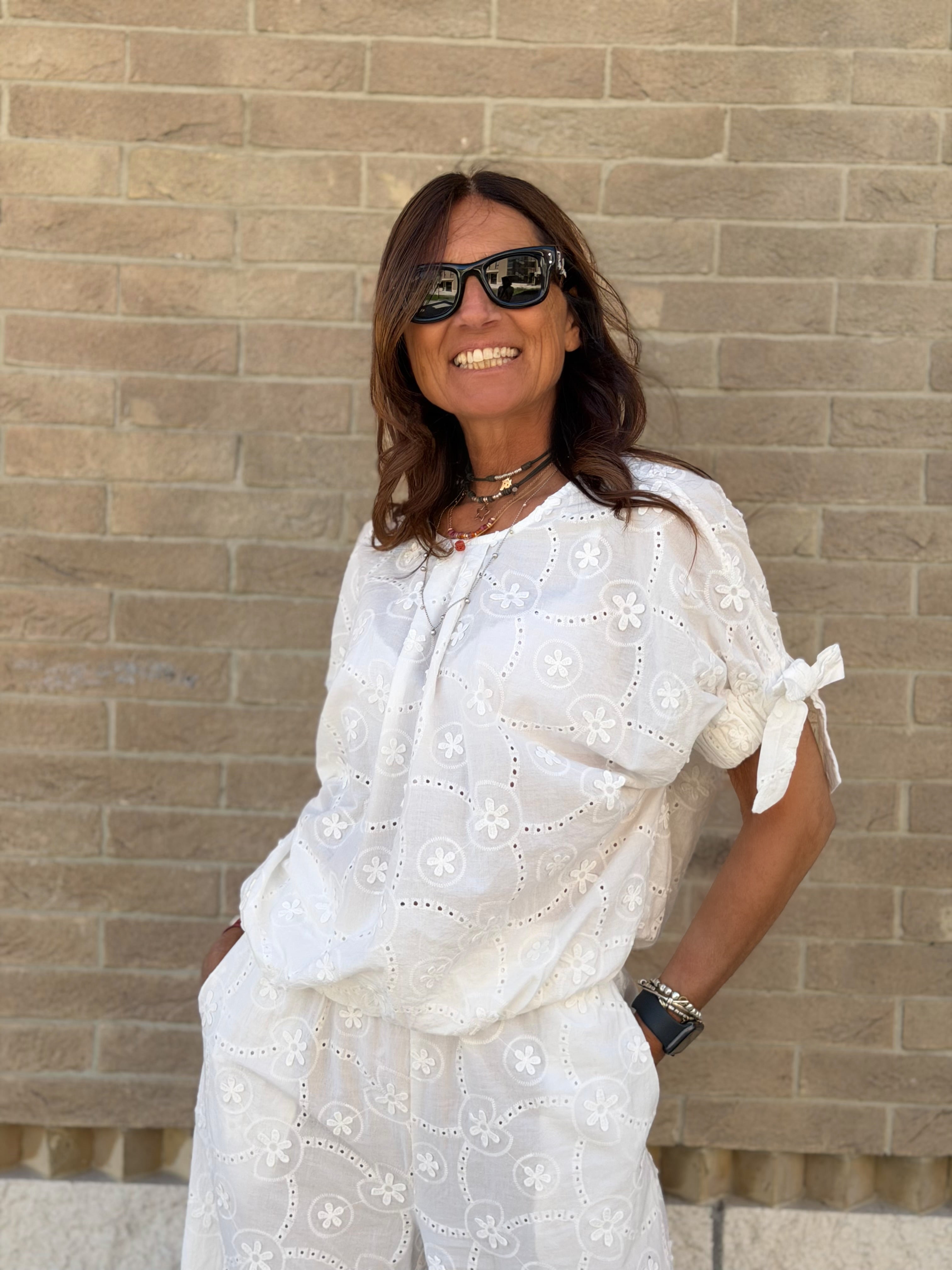 Blusa in Cotone Sangallo Milos - Bianco
