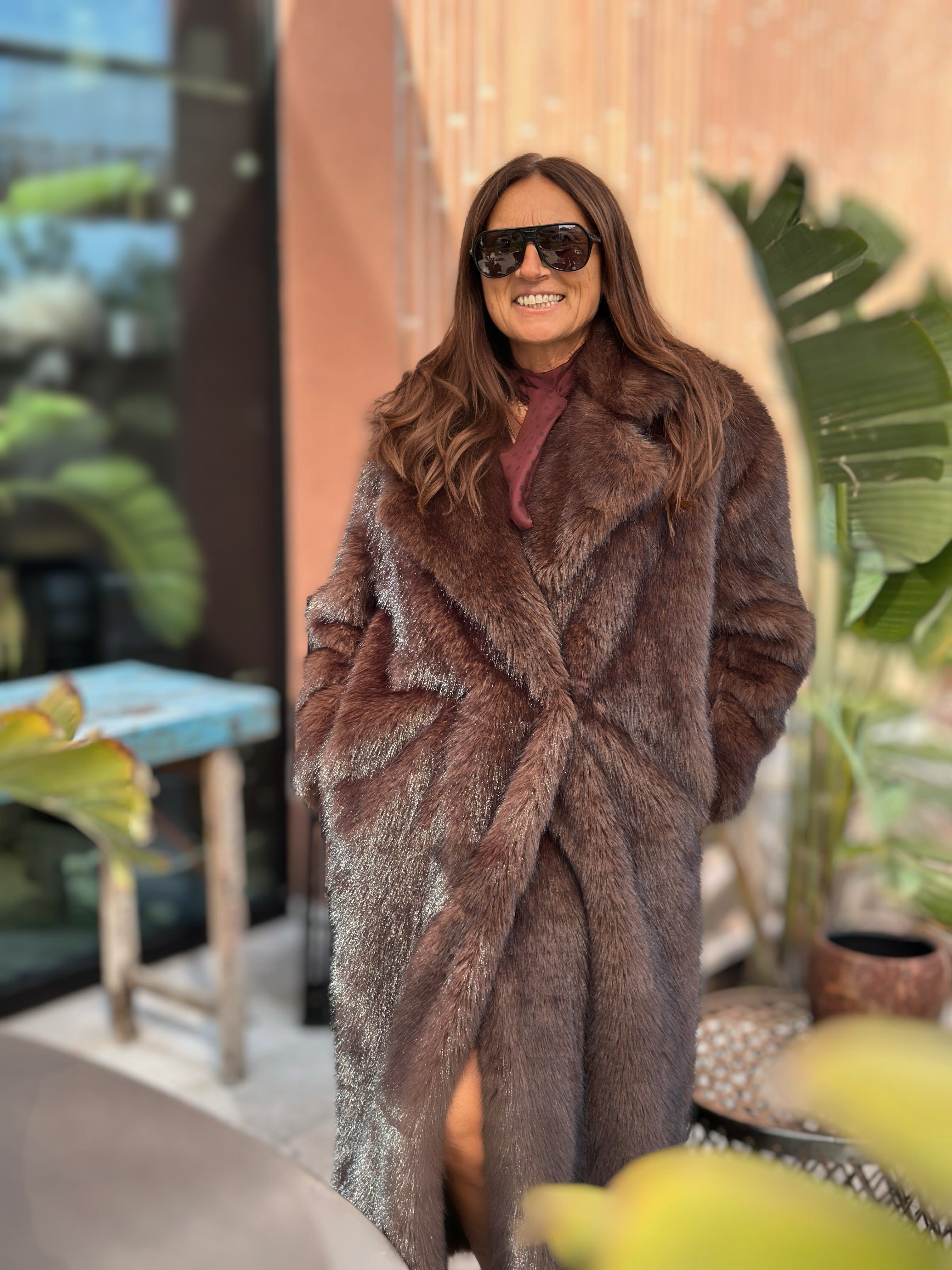 Eco Pelliccia Top Quality Brown Taglio Lungo