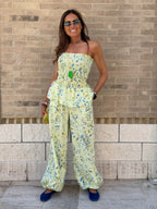 Pantalone con balza in Cotone Fiorellini | Giallo