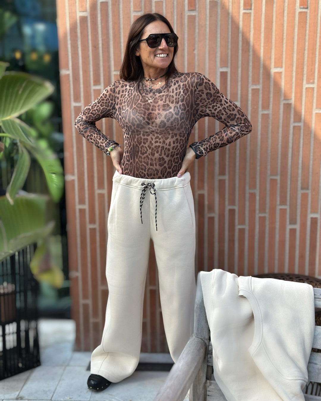 Panta Tuta Palazzo Cotone Felpato Burro