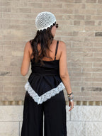 Coordinato Top con Pizzo + Pantalone - Nero Lucido