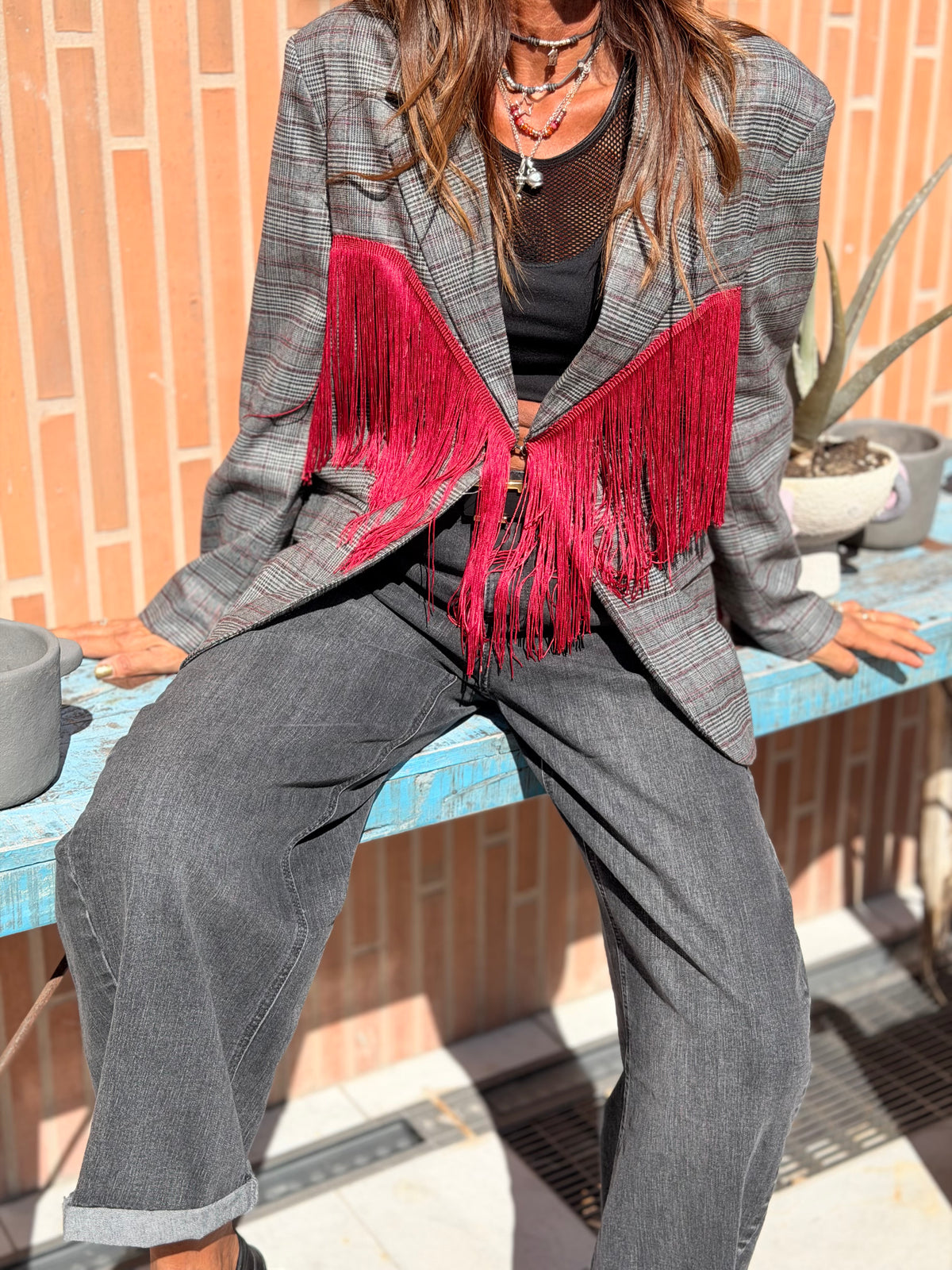 Blazer Principe di Galles con Frange Red