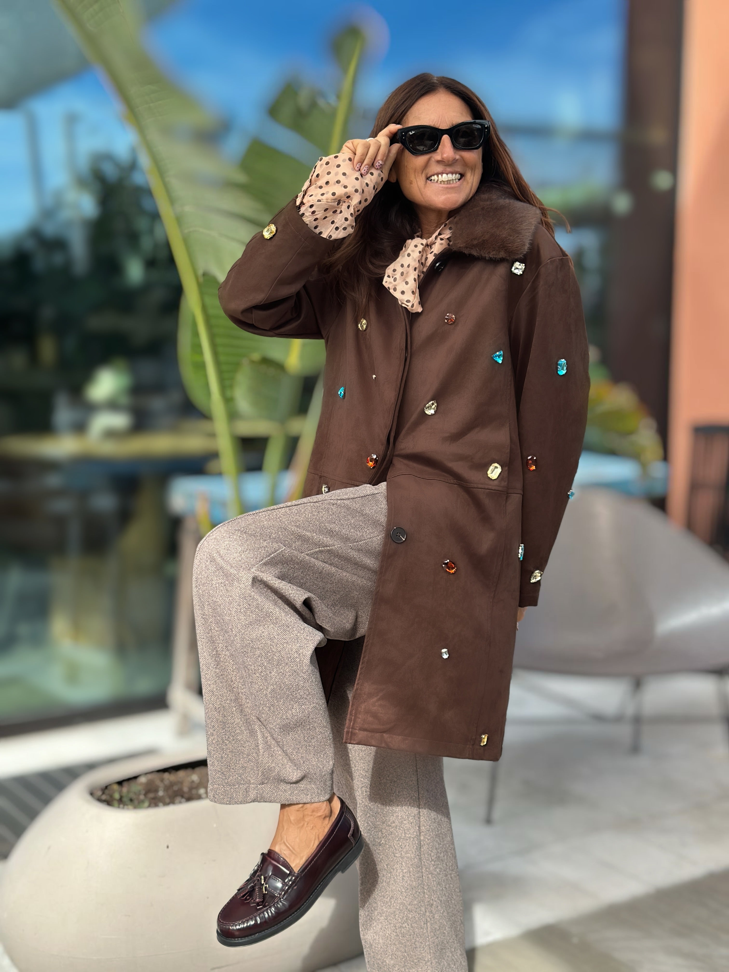 Cappotto in Eco Camoscio e Pietre Colorate