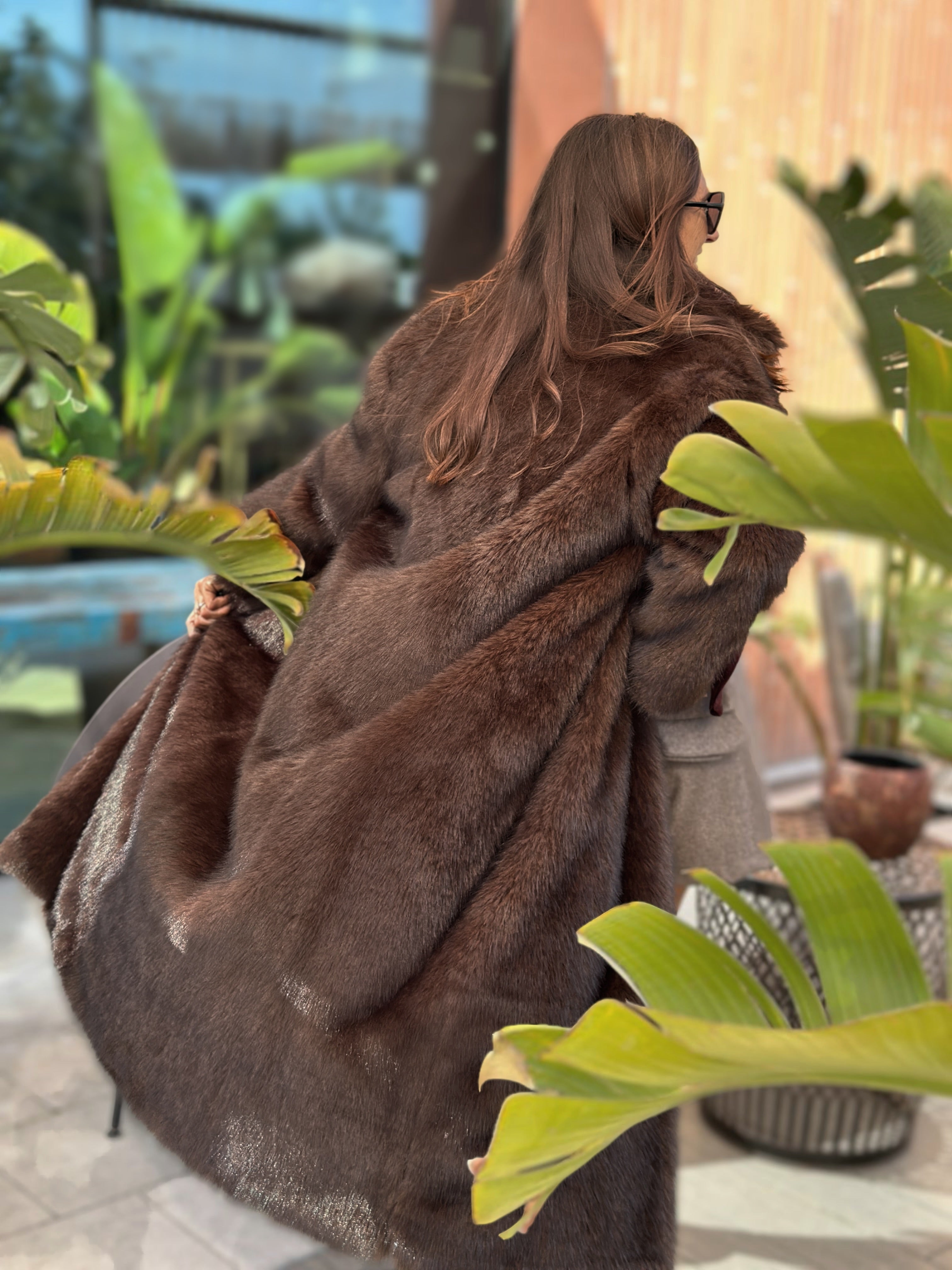 Eco Pelliccia Top Quality Brown Taglio Lungo