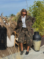 Giacca Denim Camouflage con Tasche con Frange