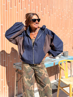 Kway Bicolor con Cappuccio Blu/Moro
