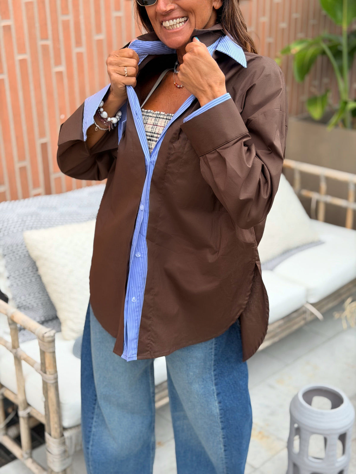 Maxi Camicia Over Cotone Cioccolato
