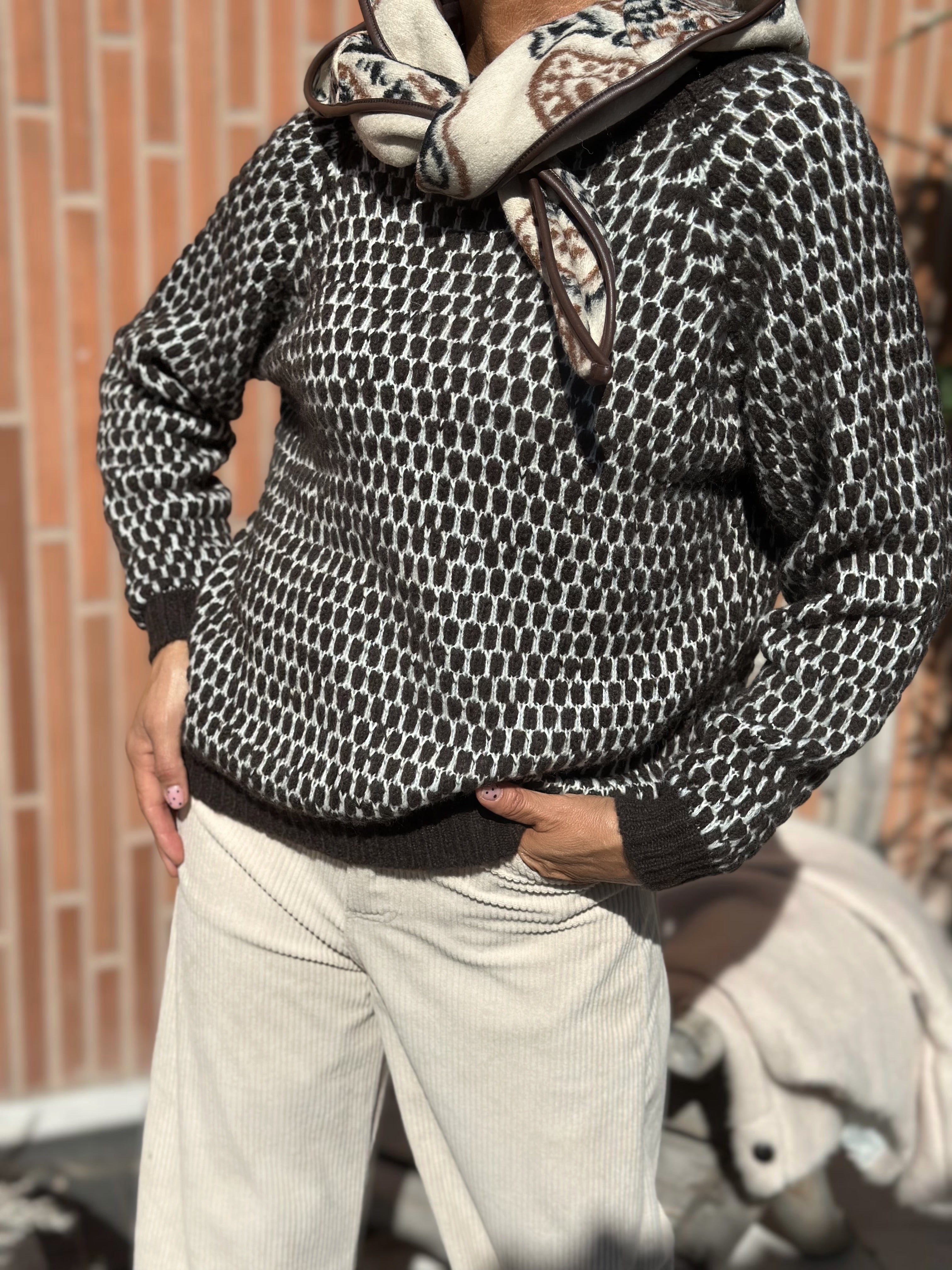 Maglione Nido d'ape Cioccolato & Bianco