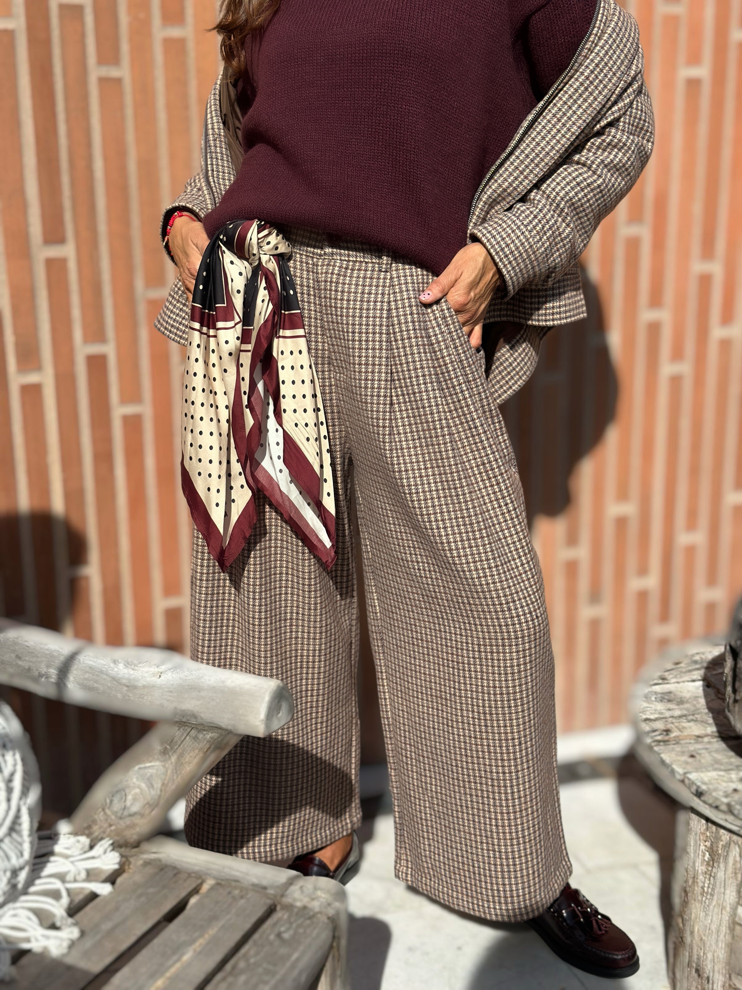 Pantalone modello Sartoriale Pied de Poule con Pences