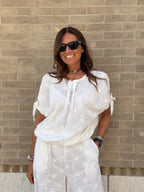 Blusa in Cotone Sangallo Milos - Bianco