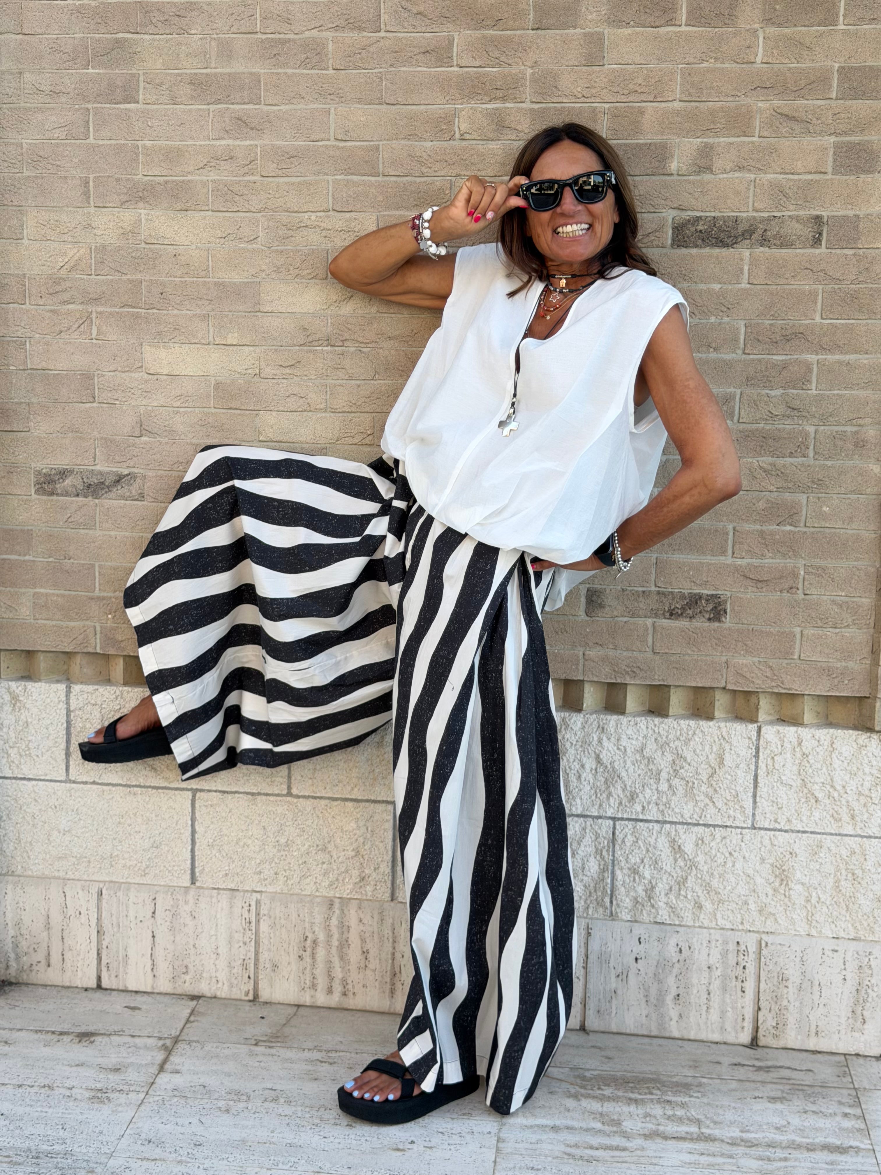 Pantalone Righe Ondulate Cotone Panarea