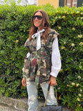 Gilet Camouflage in Cotone con Rose