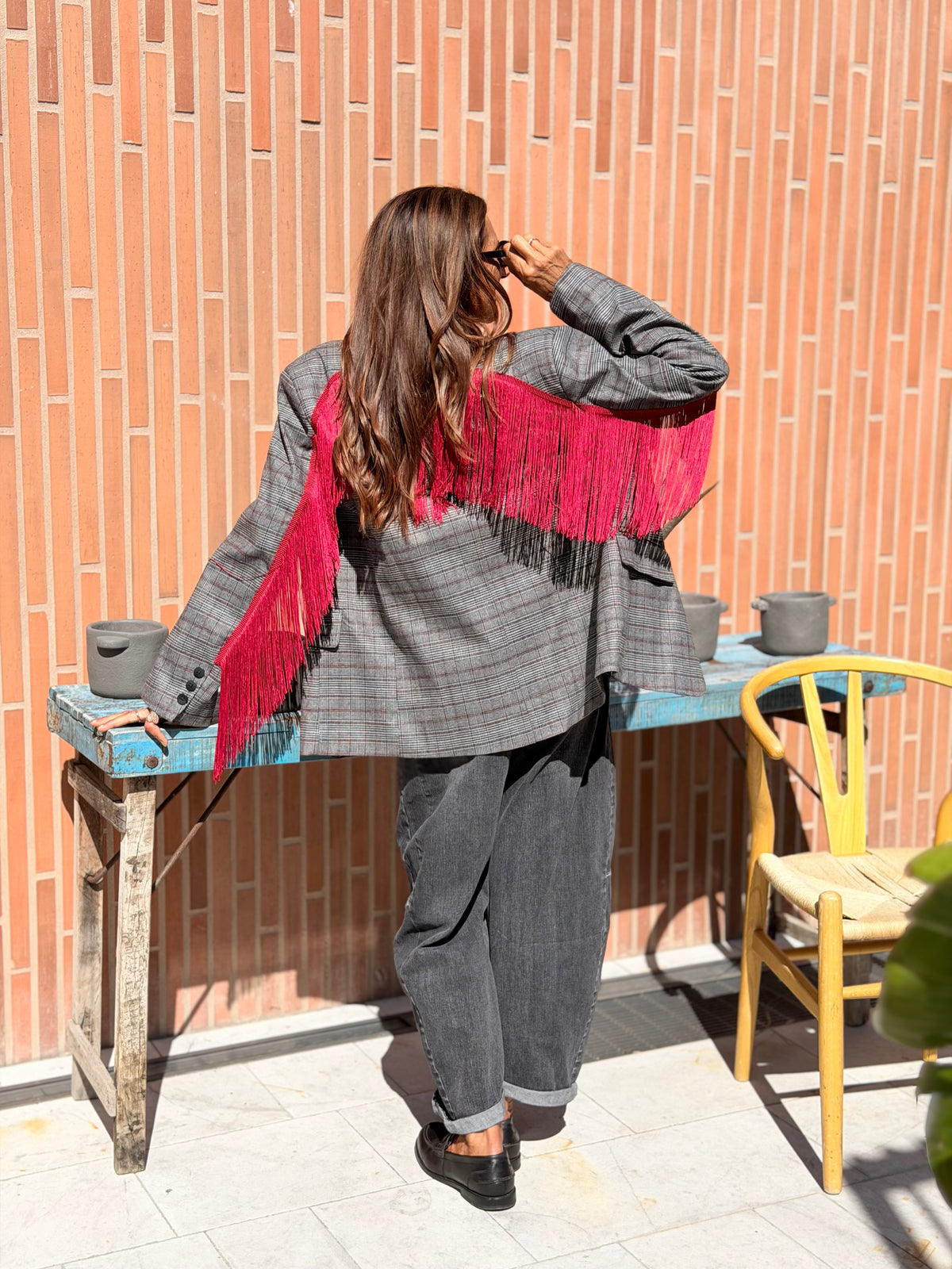 Blazer Principe di Galles con Frange Red