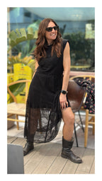 Abito con spalline imbottite in Pizzo | Nero