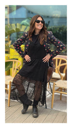 Abito con spalline imbottite in Pizzo | Nero