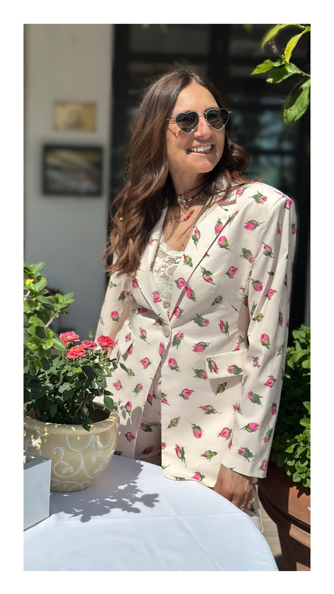 Blazer Monopetto Stampa Bocciolo di Rosa | Crema