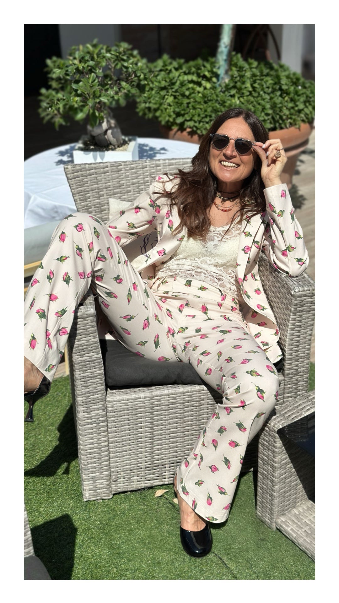 Blazer Monopetto Stampa Bocciolo di Rosa | Crema