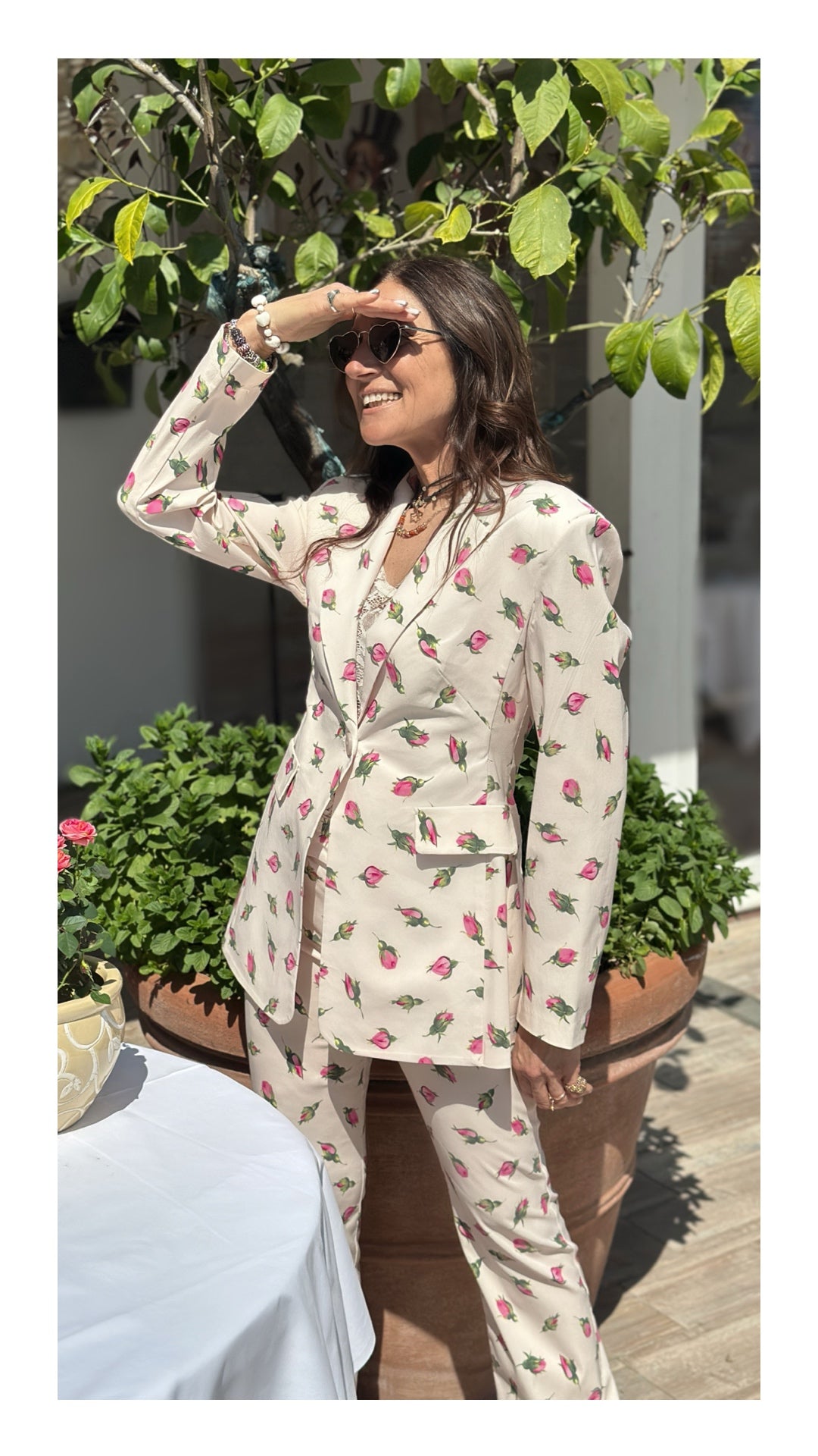 Blazer Monopetto Stampa Bocciolo di Rosa | Crema