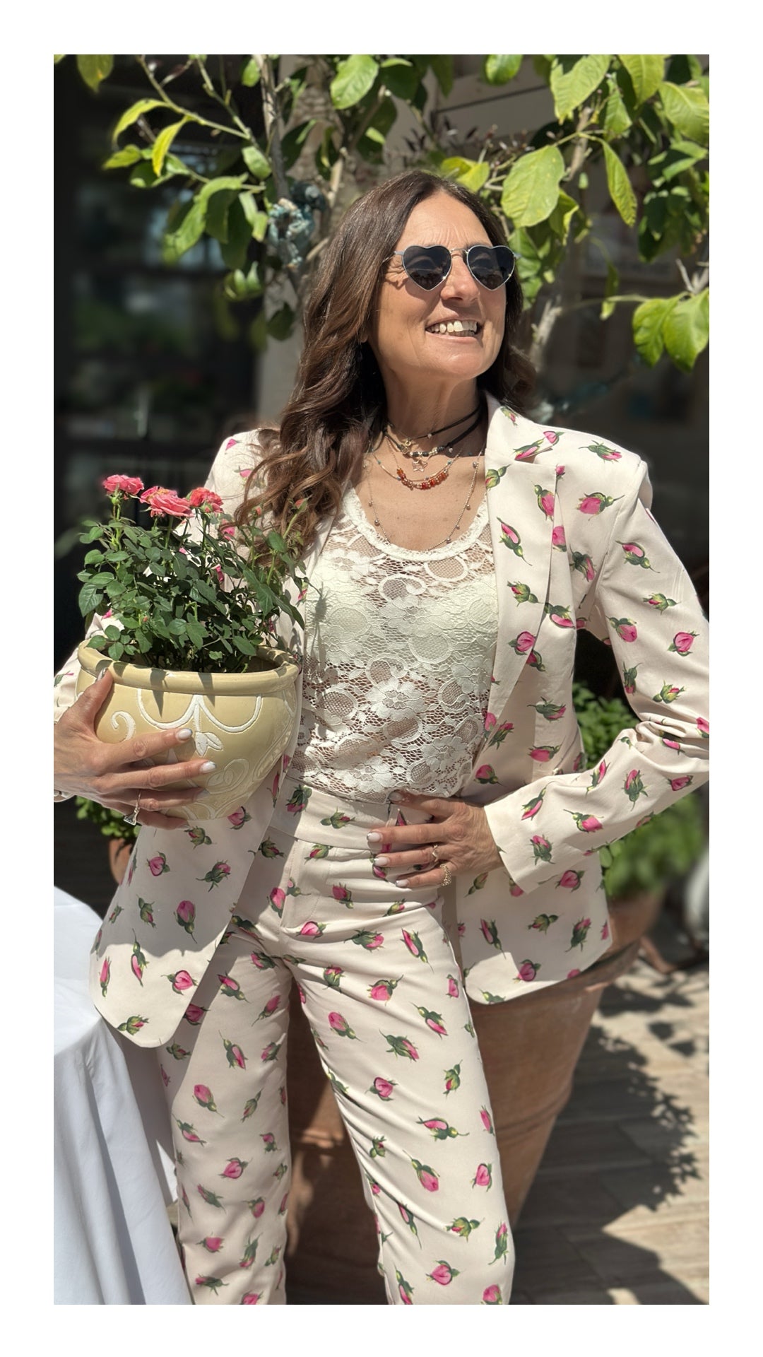 Blazer Monopetto Stampa Bocciolo di Rosa | Crema