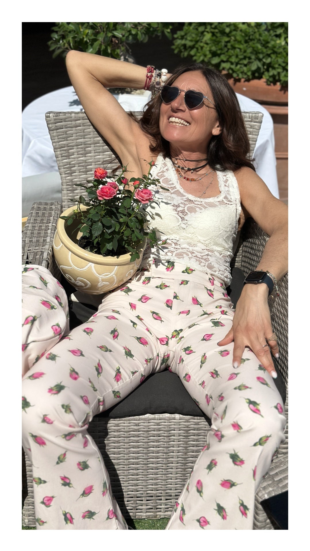 Pantaloni Stampa Bocciolo di Rosa | Crema