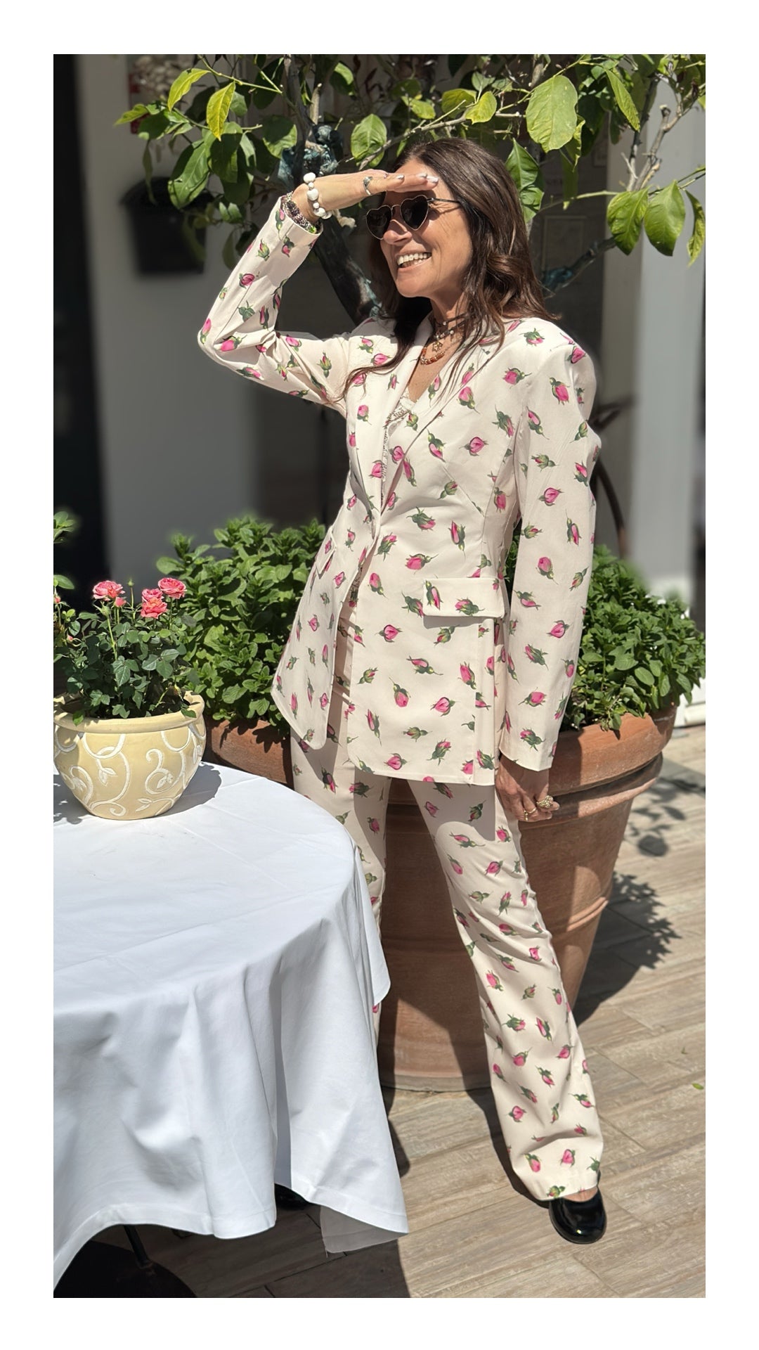 Pantaloni Stampa Bocciolo di Rosa | Crema