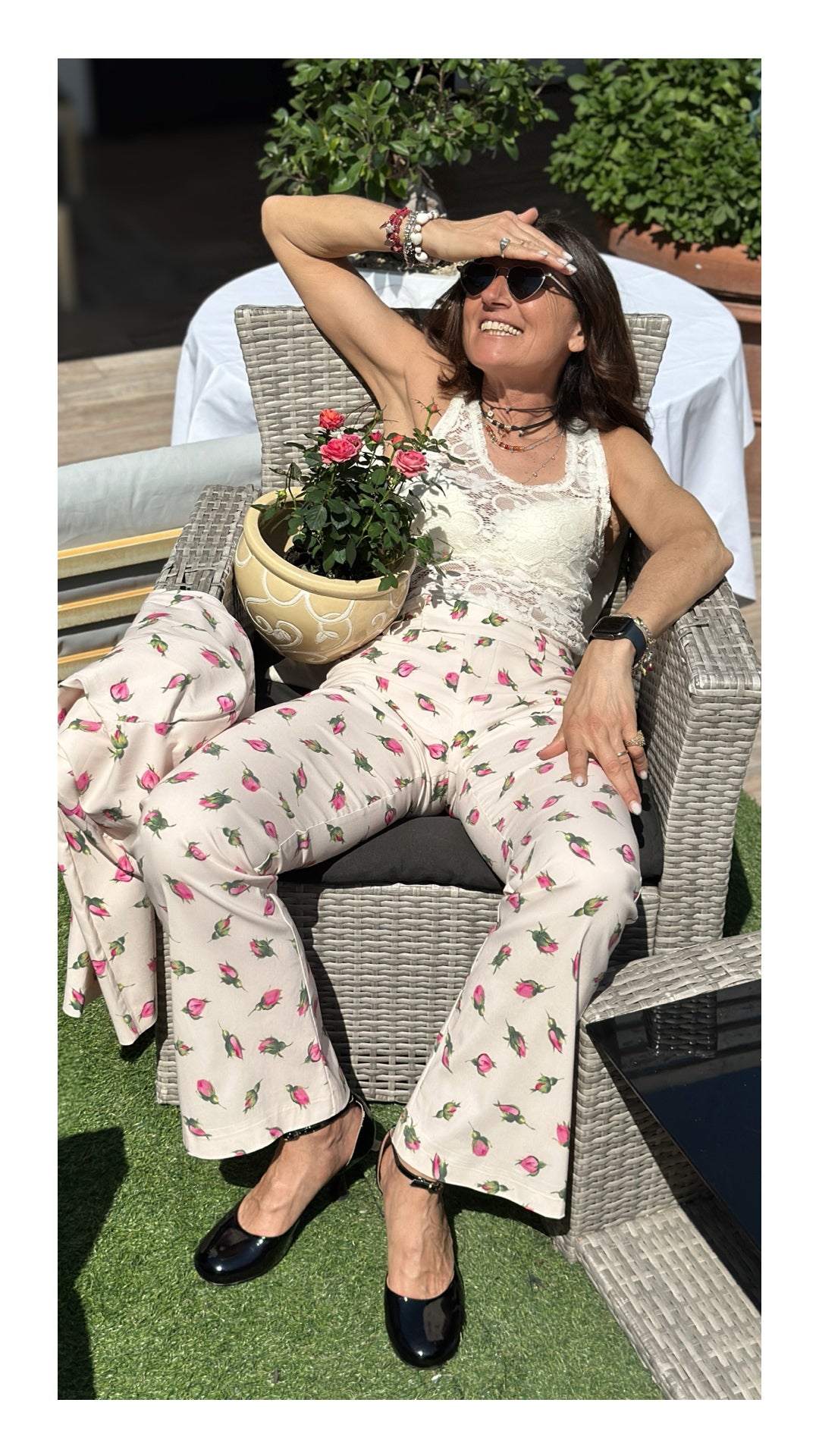 Pantaloni Stampa Bocciolo di Rosa | Crema