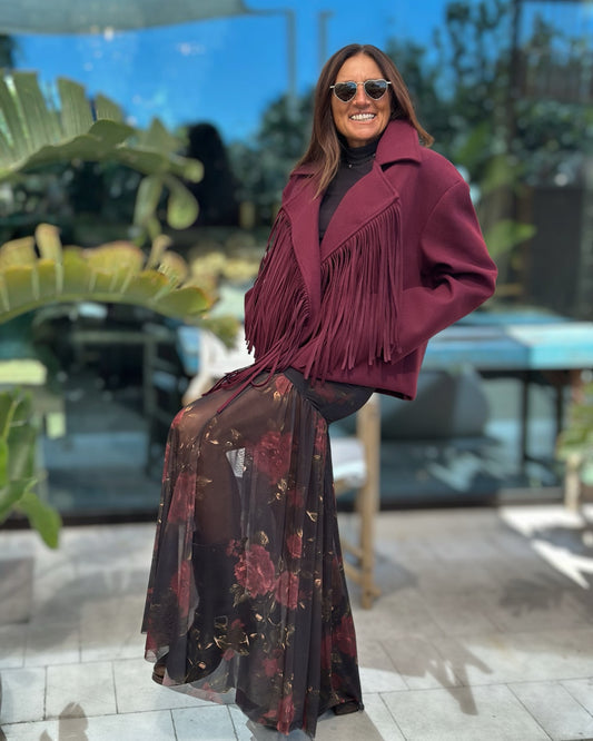 Giacca in Panno con Maxi Frange Bordeaux