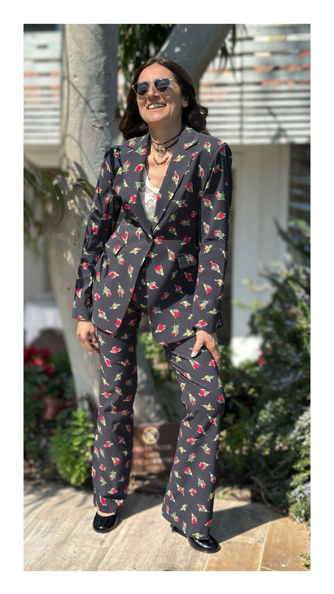 Blazer Monopetto Stampa Bocciolo di Rosa | Nero