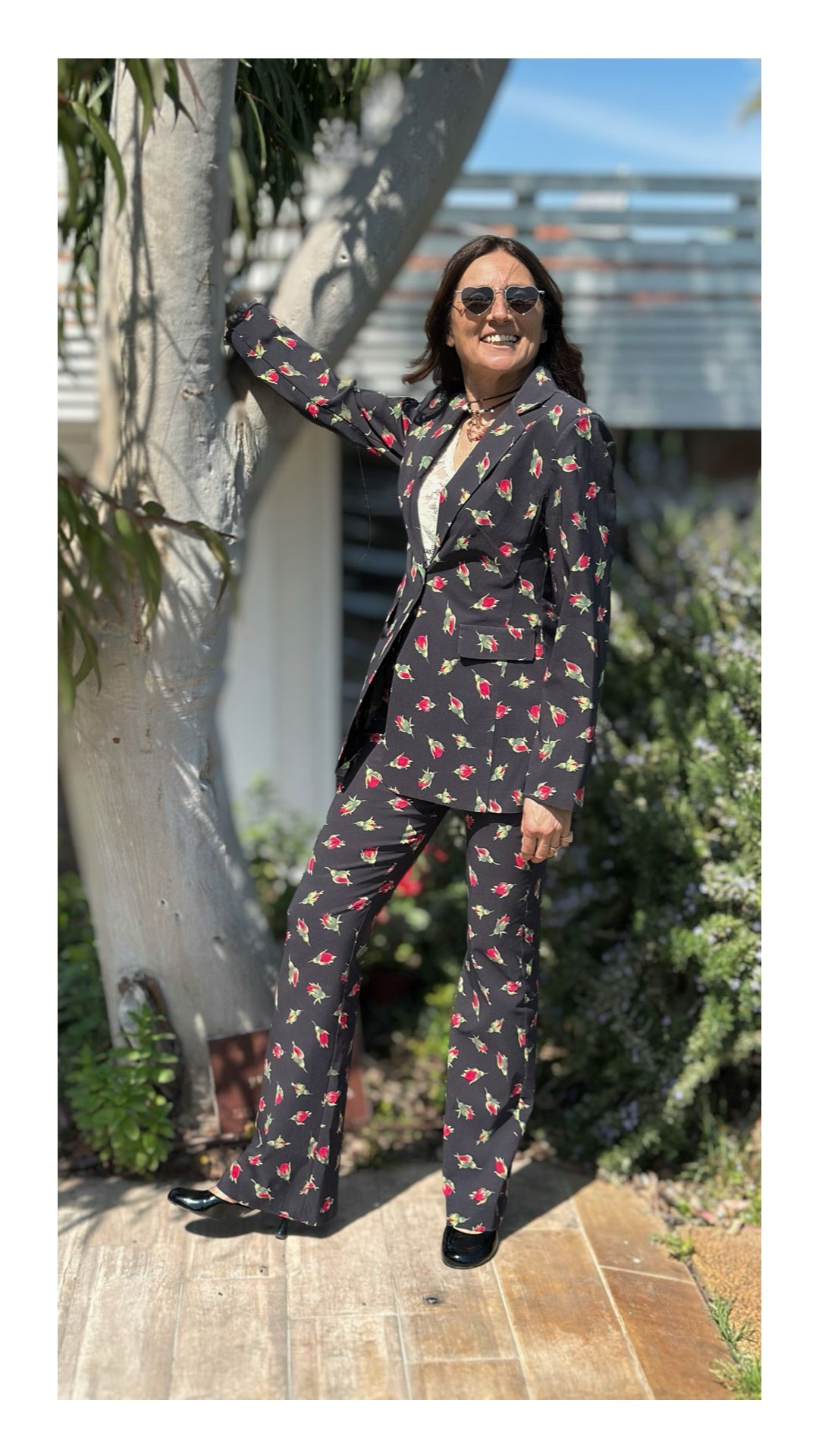 Blazer Monopetto Stampa Bocciolo di Rosa | Nero