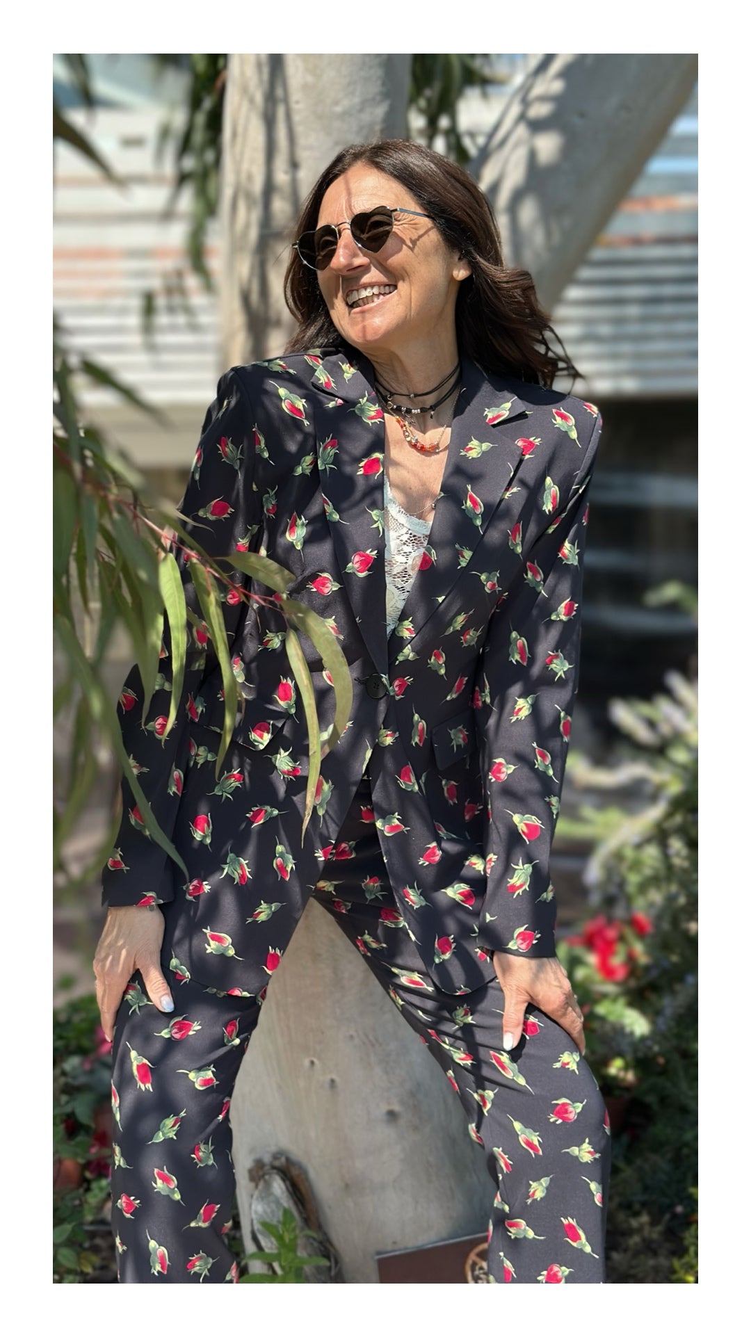 Blazer Monopetto Stampa Bocciolo di Rosa | Nero